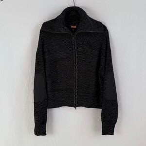 Bass Outdoor Black Knit Zip-Up Sweater with Elbow Patches